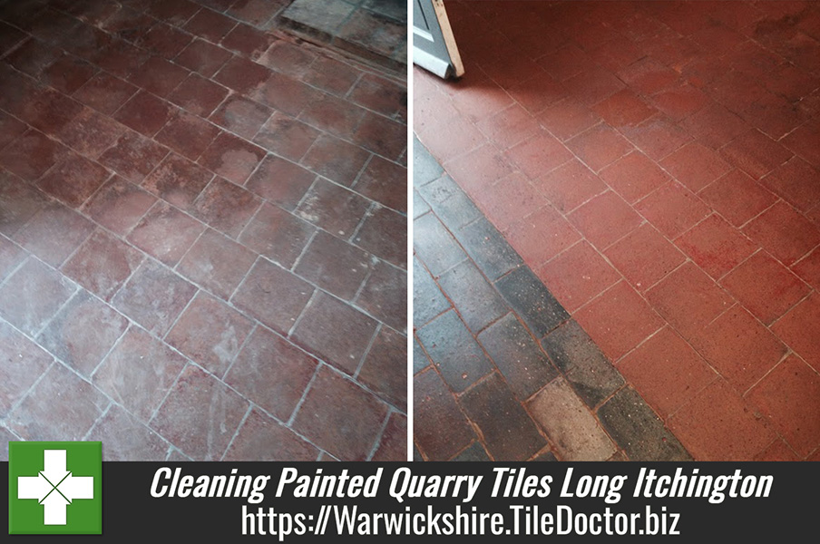 Cleaning Painted Quarry Tiles in Long Itchington