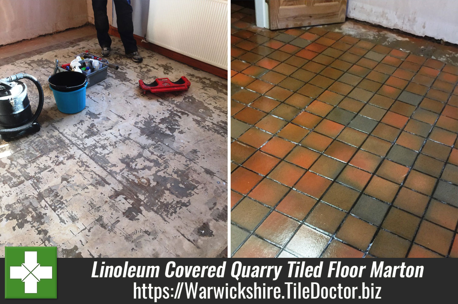 Linoleum Covered Quarry Tiled Floor Restored in Marton Warwickshire