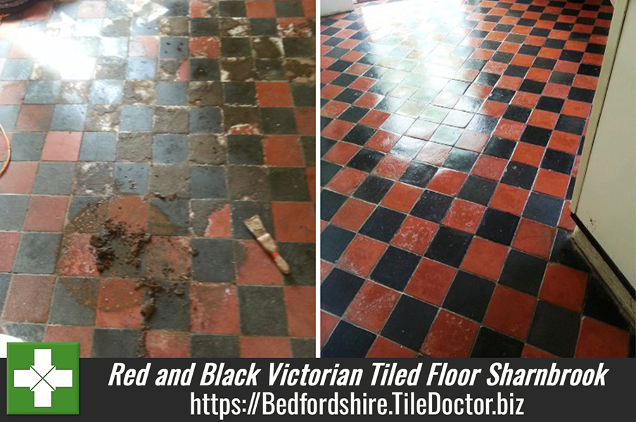 Red and Black Victorian Tiled Floor Restored in Sharnbrook