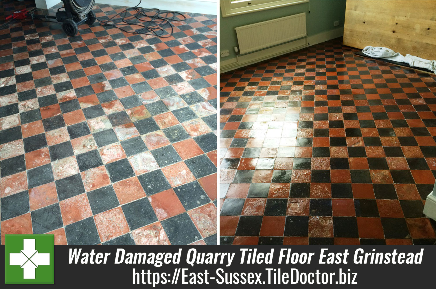 Restoring Water Damaged Quarry Tiled Floor in East Grinstead