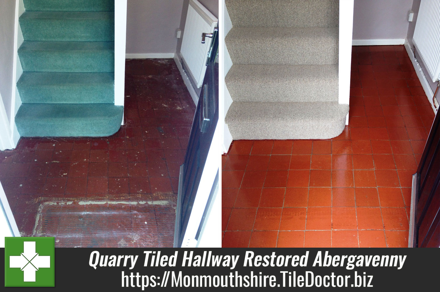 Glue and Paint Stained Quarry Tiled Hallway Restored in Abergavenny