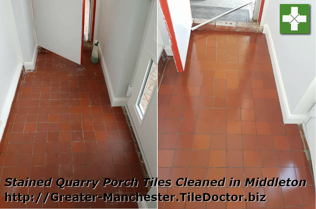 Quarry Tiled Porch Floor Before and After Cleaning in Middleton