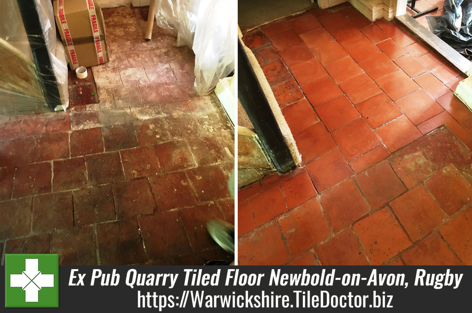 Ex-Pub Quarry Tiled Floor Restored to Fantastic Condition in Newbold-on-Avon Rugby