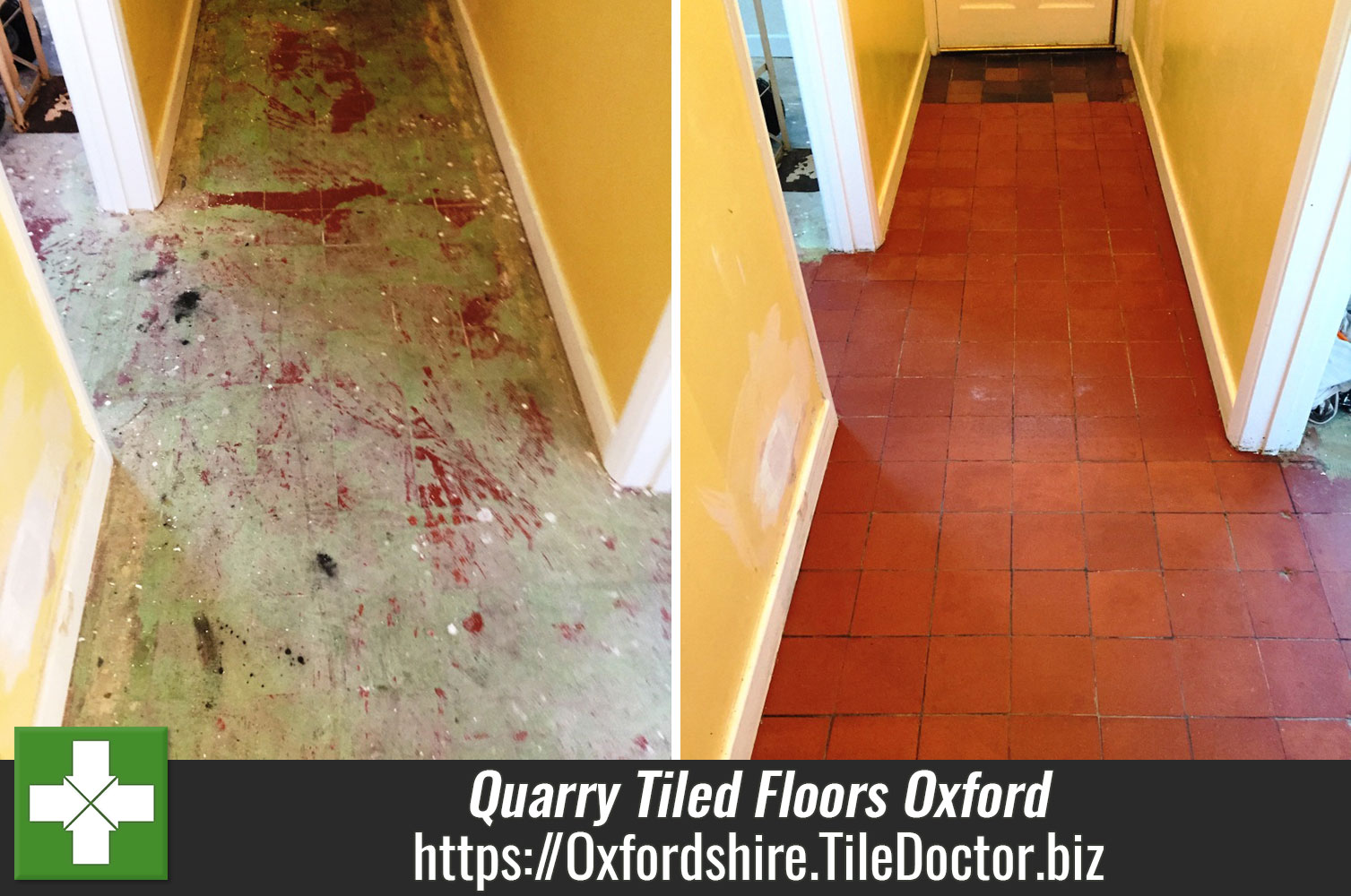 Heavily Stained Quarry Tiled Floors Restored in Oxford Shop Conversion