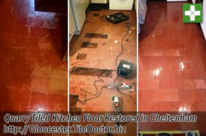 Quarry Tiled Kitchen Floor Before and After Restoration in Cheltenham