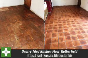 Very Dirty Quarry Tiled Kitchen Floor Restored in Rotherfield