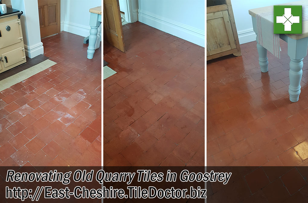 Old Quarry Tiled Kitchen Floor Before After Cleaning Goostrey