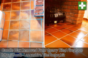Quarry Tiled Fireplace Before After Candle Wax Cleaning Rochdale