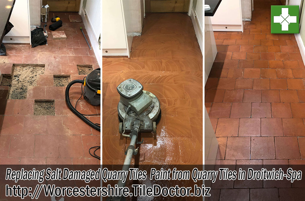 Quarry Tiled Floor Before and After Restoration Droitwich Spa